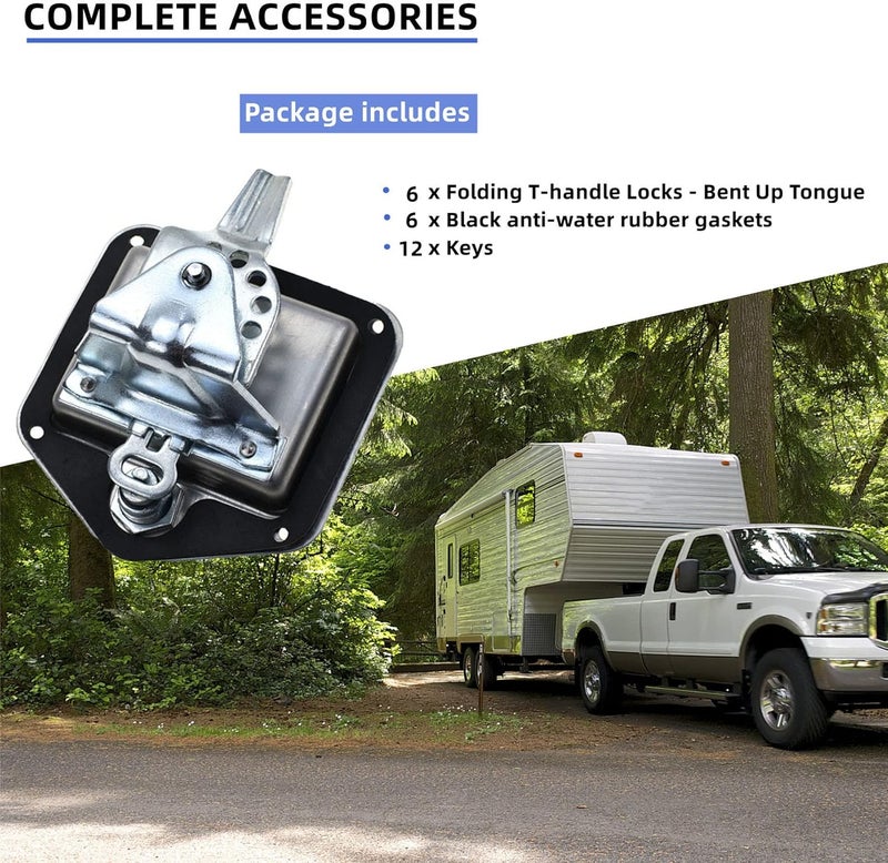 Ycsmyyds 6 Pcs Stainless Steel Car Trailer Door Latch Rv Door Tool Box Lock with Gasket T-Handle Latch with Keys 304 Stainless Steel Highly Polished - Image 5